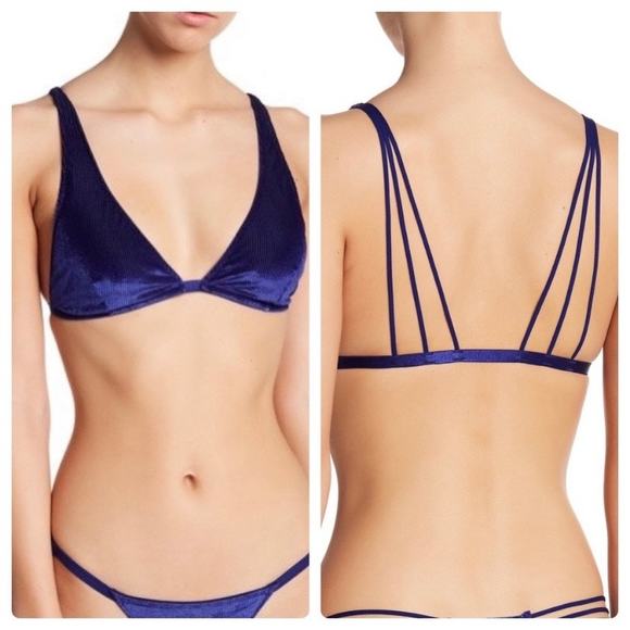 Free People Other - NWT Intimately Free People Magic Hour Velvet Bra Blue Strappy Bralette Size XS